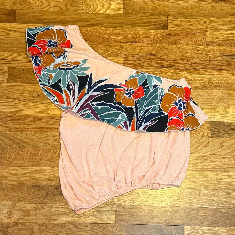 Free People Annka Women’s Medium lyocell Linen One Shoulder Floral Tropical Top